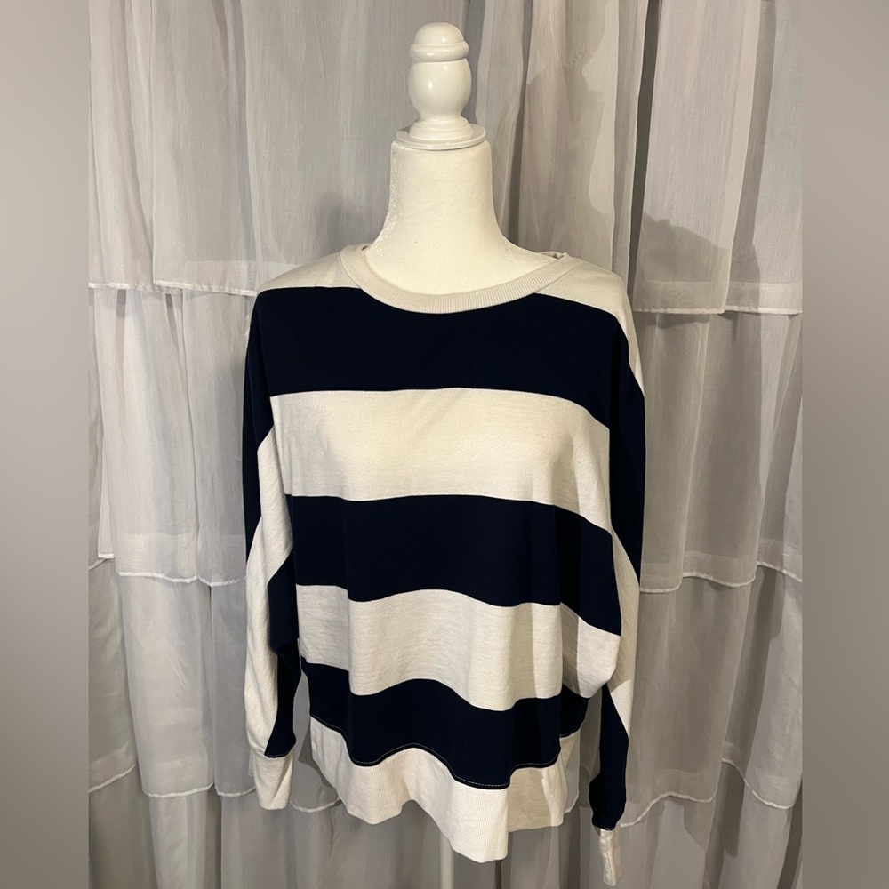 Crown & ivy. Long sleeve. Blue and white striped. Large.